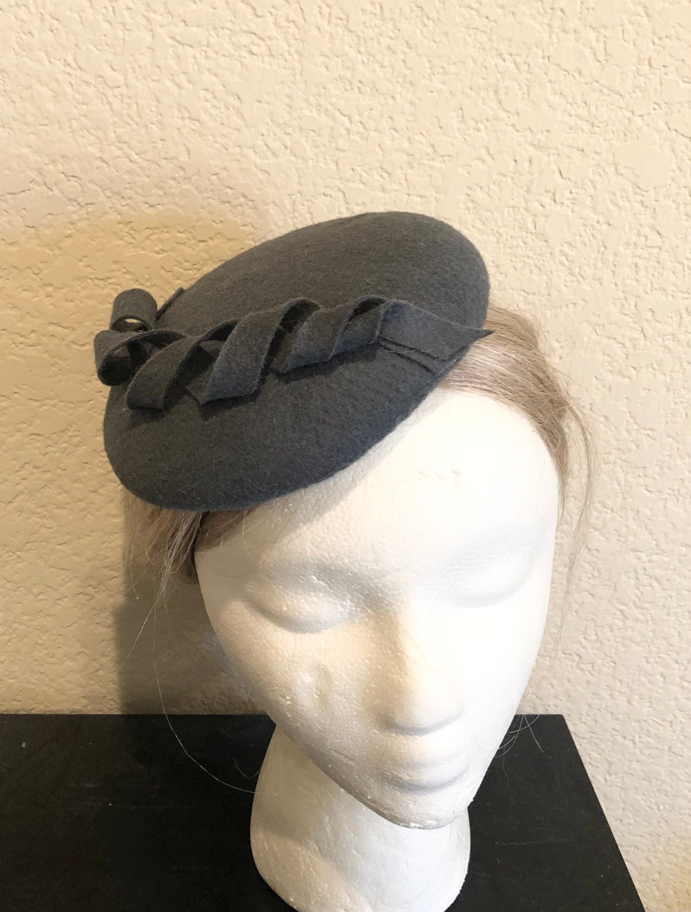 Handmade Gray wool felt fascinator hat Grey Wool Fascinator - Etsy main image 3