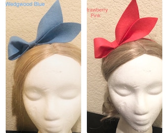 Elegant Chic Wool Felt Large Bow headband, STRAWBERRY RED, WEDGWOOD Blue hair clip, night out, party, wedding, for lady or girl