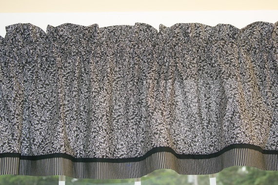 Black White Leaf Toile Valance 17/" X 81/" Can Alter Curtain Window Treatment