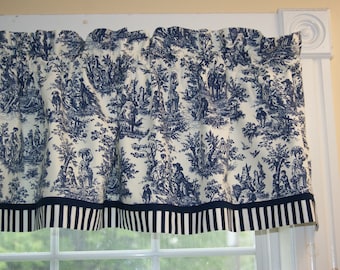 Blue Toile Valance 17x54 – Rustic Life by Waverly | Handmade Rod Pocket Curtain Topper Curtain Window  Dressing  Home Décor Custom Jobs