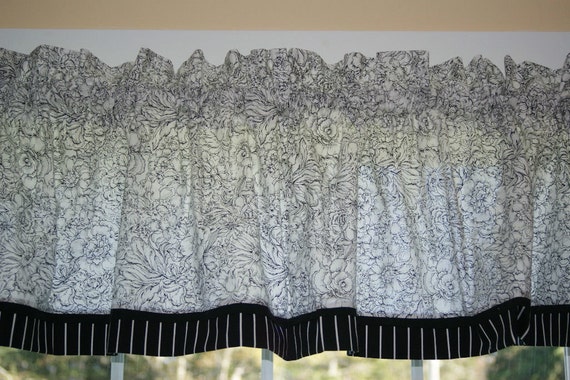 Black White Leaf Toile Valance 17/" X 81/" Can Alter Curtain Window Treatment