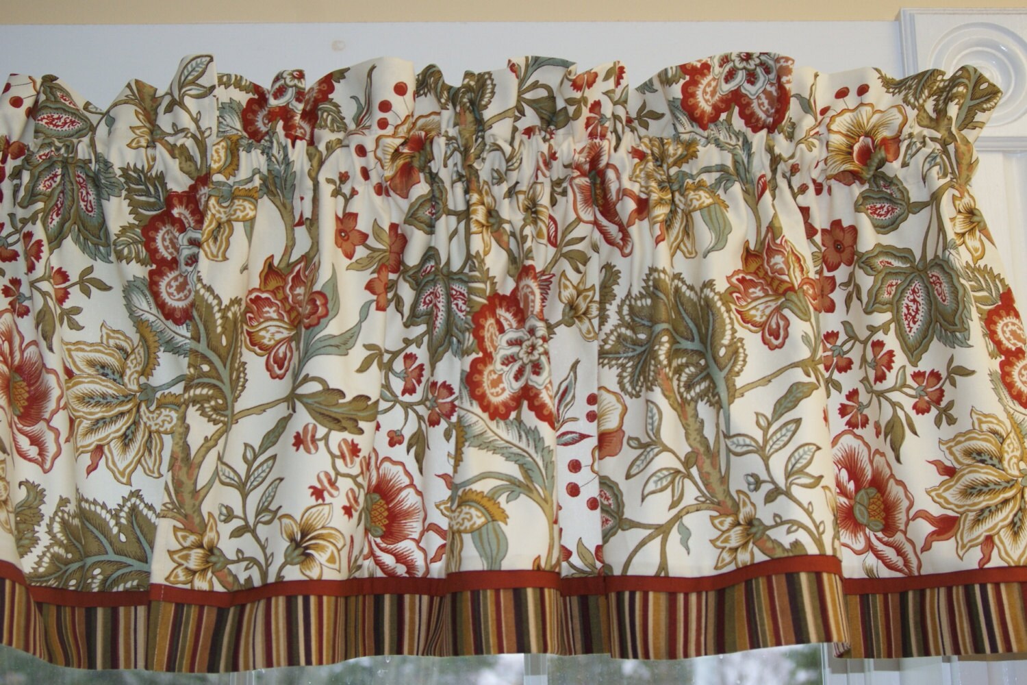 Modest khaki valance Chalet Parchment Cream Khaki Orange Toile Valance 17 X Etsy