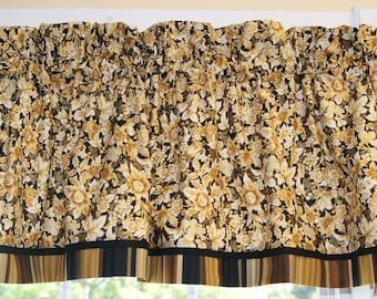 Gold Black Floral Valance – 17x53 Kaufman Holiday Flourish Curtain | Rod Pocket Window Topper | Custom Drapes Home Décor Custom Jobs