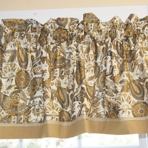 Gold Gray Valance 17x44 – Kaufman Valley of the Kings Medallion Curtain – Egyptian Floral Window Treatment Dressing Drapes Home Custom Jobs