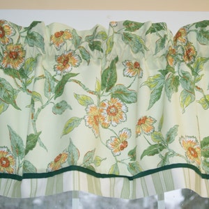 Green Gold Floral Valance – 17” x 65” – Drapery Weight Toile Curtain  Dark Green Stripe – Handmade & Custom Décor Custom Jobs Window Topper