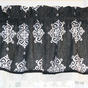 Black White Ikat Valance 17x44 – Waverly Inspirations Curtain – Modern Window Topper Custom Dressing Drapes Home Décor