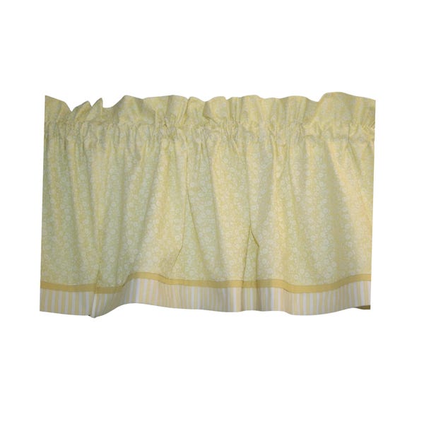 White Floral Window Valance 17x44 Michael Miller Yellow Farmhouse Curtain Cottage Kitchen Topper Bedroom Bathroom Botanical Home Decor