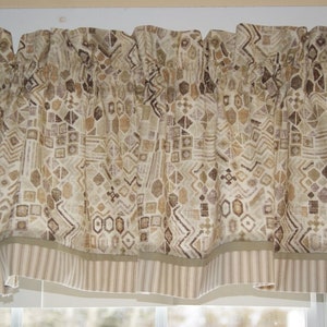 Beige Tan Valance 15x44 – Waverly Inspired Small Print Curtain – Neutral Window Treatment – Custom Rod Pocket Drapery