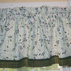 Green Pink Leaf Valance 17x44 – Bloom Dot Sage Curtain | Rod Pocket Window Topper | Custom Handmade Drapery Dressing Drapes Kitchen Bedroom
