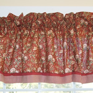 Burnt Orange Floral Valance 17x81 – Red Green Curtain Topper | Rod Pocket Window Treatment | Handmade  Drapery Décor Bedroom Kitchen Custom