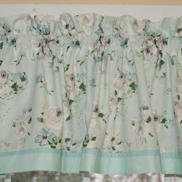 Sage White Valance Floral Flower Catalina Rose Waverly Inspirations 17" x 44" Curtain Window Treatment Dressing Drapes Home Custom Orders