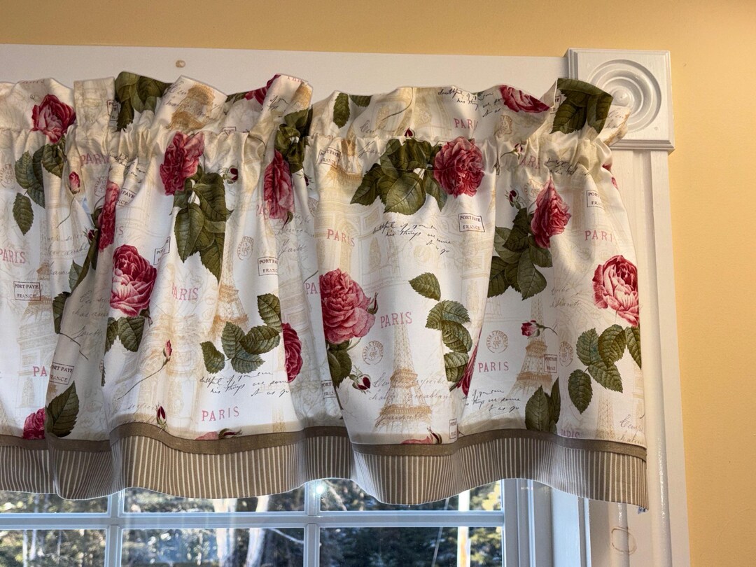 Paris Rose Valance 17x44 – La Vie En Rose Curtain, Pink Floral French ...