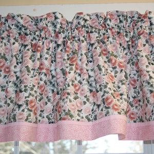 Soft Rose Pink Floral Valance – 17&quot;x44&quot; Roses & Green Accents | Cottage, Farmhouse, Shabby Chic Curtain Topper Dressing Décor Custom Orders