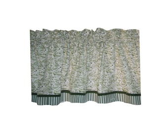 Green White Scroll Window Valance 17" x 44" Windsong Stripe Trim Farmhouse Cottage Kitchen Curtain,  Bathrooms Bedrooms Dining & Living Room