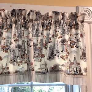 White Gray Tan Black Scenic Valance – Michael Miller Alfresco 17x44 Curtain, Custom Window Treatment, Handmade Farmhouse Décor