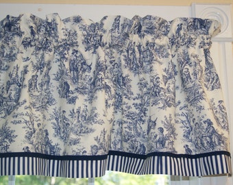 White Blue Watercolour Floral Pattern Valance Canvas Fabric Custom Valance Window Valance French Valance Window Treatment Curtain VL37