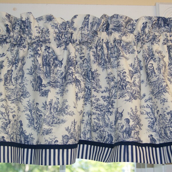 Rustic Toile Waverly Blue White Scenic  16 X 54 Drapery Weight Curtain Window Treatment