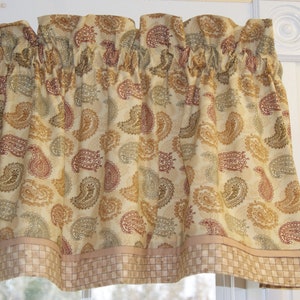 Brown Green Red Paisley Valance 17x43 | Tan Gold Curtain Topper | Custom Rod Pocket Window Treatment | Handmade Drapes Décor Custom Jobs
