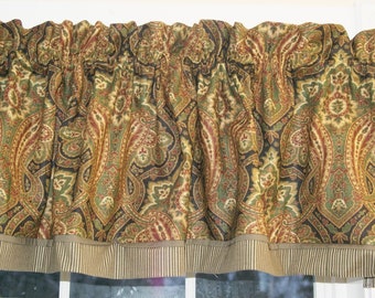 Green Paisley Valance 17x54 – Swavelle Cliffside Drapery – Red Beige Window Curtain Topper – Custom Rod Pocket Valance Custom Orders