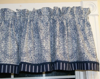 Navy White Valance 17x44 – Waverly Global Medallion Curtain | Rod Pocket Window Topper | Custom Drapery Dressing Drapes Décor Custom Orders