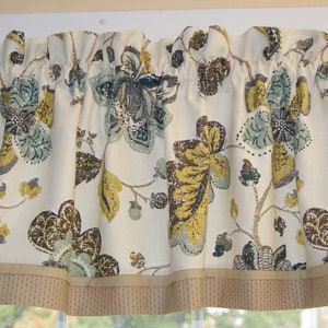 Green Gold Toile Valance – 17x54 Robert Allen Spring Mix Aloe Curtain | Rod Pocket Window Topper | Custom Drapes Home Décor Custom Jobs