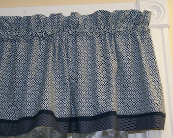 Dark Blue Valance 17x44 – Richloom Geometric Curtain – Handmade Window Topper Dressing Drapes Home Décor Kitchen Custom Jobs