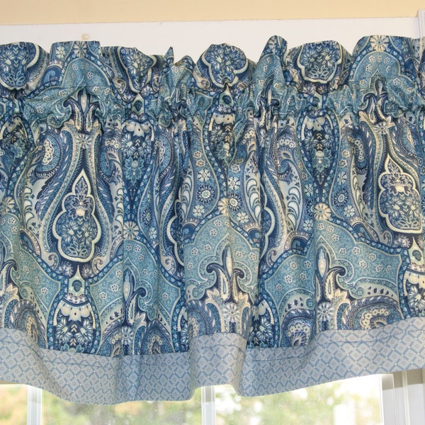 Scibelli Mill Creek Porcelain Blue Teal Paisley Toile Valance 17" x 54" Curtain Can Alter Window Treatment Dressing Drapes  Home Décor