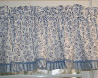Periwinkle Lavender Floral Valance – 17x44 Handmade White Curtain | Rod Pocket Window Treatment Drapes Home Décor Custom Jobs