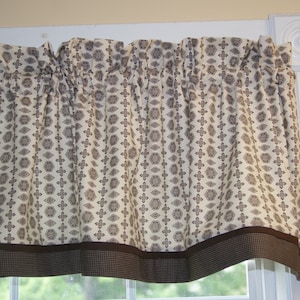 Brown Beige Medallion Valance 17x44 – Benartex Fabric Curtain | Rod Pocket Window Topper | Custom Handmade Drapes Home Décor Can Alter