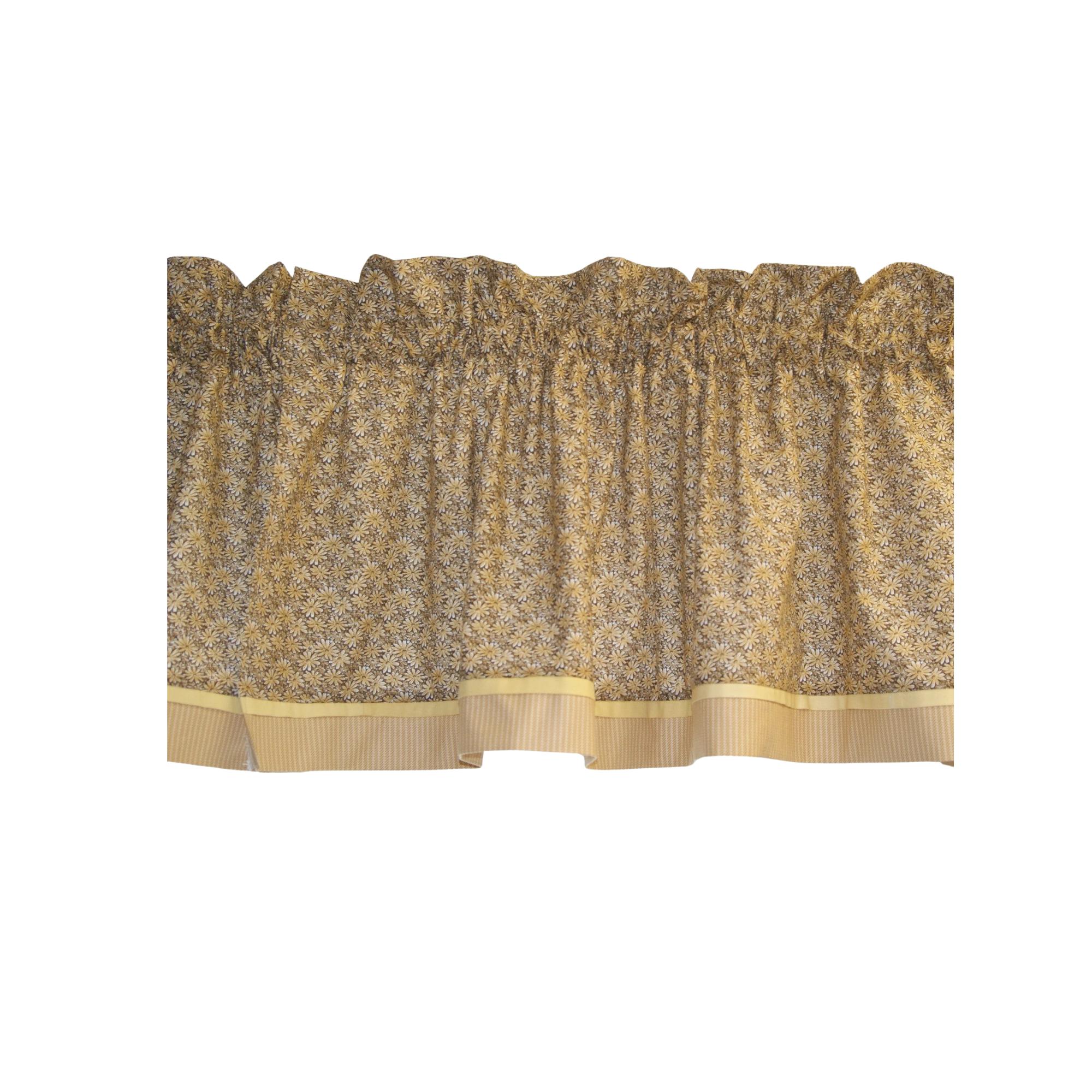 Gold Daisy Floral Window Valance 17" x 44", Tan Gold Striped Trim, Farmhouse Cottage Kitchen Curtain, Everything In Valance Window Treatment