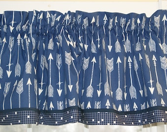 Dark Blue Arrow Valance 17x44 – P/K Lifestyle Curtain – Handmade Window Topper Dressing Drapes Home Décor Custom Jobs