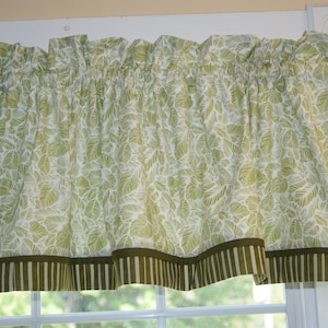 Green Olive White Leaf Valance – Maywood Studio Carnaby Street Curtain 17x44 – Handmade Window Topper Curtain Drapes Décor Custom Orders