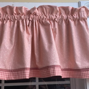 Peach Pink White Floral Valance 17x44 | Small Flower Rod Pocket Curtain | Handmade Window Topper | Custom Kitchen Drapes Home Décor