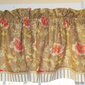 Autumn Lily Valance 17x44 – Beige Red Yellow Window Curtain – Moda Fabrics Parchment – Rod Pocket Handmade Drapery Custom Orders