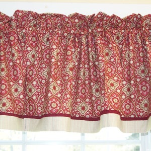 Red Tan White Valance 17x44 – Medallion Print – Timeless Treasures Curtain – Custom Window Treatment Dressing Drapes Home Décor Custom Jobs