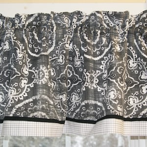 Black Gray White Valance – 17x54 Medallion Floral Curtain | Joann Fabrics Toile | Rod Pocket Window Treatment Dressing Drapes Décor Custom