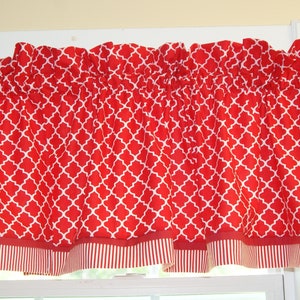 Red Lattice Valance 17x44 – Waverly White Print Curtain – Custom Window Treatment Dressing Drapes Home Décor Custom Jobs