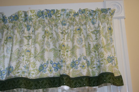 Gray Sky Marinanna Green Blue White Floral Toile Valance Etsy