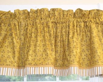 Gold Tan Floral Valance – 17x44 Henry Glass Curtain for Kitchen, Bedroom, or Living Room  Custom Handmade Dressing Drapes  Décor Custom Jobs