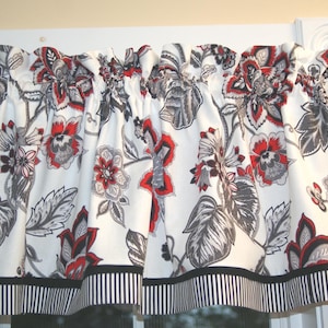 Waverly Red Black Gray Jacobean Floral Valance 17x44 | Handmade White Window Curtain Topper | Kitchen Bathroom bedroom Decor Custom Jobs