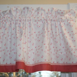 Pink Floral Valance 17x44 – White Salmon Curtain – Handmade Window Treatment Dressing Drapes Home Décor Custom Jobs