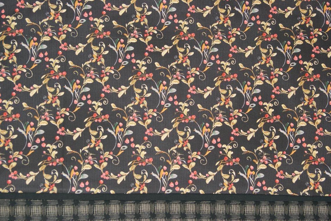 Joann Fabrics Black Red Berry Gold Gray Floral Toile Valance Etsy