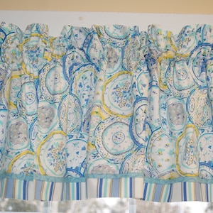 Blue Yellow Teal Plate Valance – Waverly Inspirations Curtain 17x42 – Custom Handmade Window Topper Drapes Home Décor Custom Orders