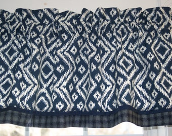 Navy Blue Geometric Window Valance Handmade 17x54 White Square Print Custom Kitchen Bathroom Curtain Topper Farmhouse Decor Joann Fabrics