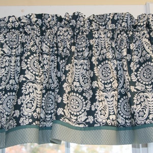 Dark Teal White Medallion Valance – Josephine Limbering 17x44 Curtain – Custom Window Treatment  Drapes Home Décor Custom Jobs