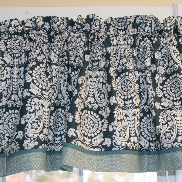 Dark Teal White Valance Medallion Josephine Limbering 17" X 44" Light Weight Curtain Window Treatment Dressing Drapes Home Décor Custom Jobs