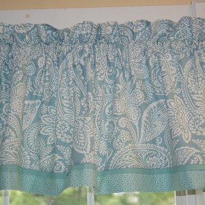 Teal White Paisley Valance – 17x53 Waverly Inspirations Curtain | Rod Pocket Window Treatment | Handmade Drapery Topper