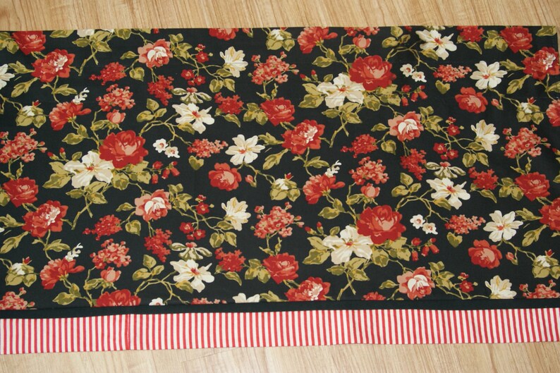 Black Red White Floral Toile Valance 17 x 81 Can Alter Curtain Window Treatment