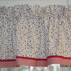 Pink Red Floral Valance – 17x43 Fairy Tale Small Flower Curtain | Rod Pocket Window Topper | Handmade Cottage Drapes