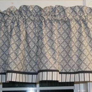 Gray White Floral Valance 17x44 – Waverly Inspirations Curtain – Handmade Window Topper for Kitchen, Bath, or Living Room